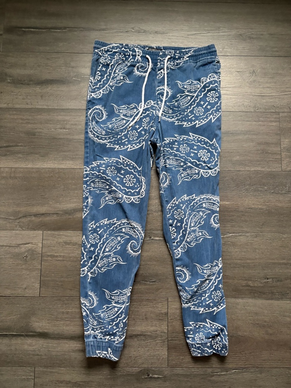Elwood Blue Bandana Paisley Print Pull on Jogger Pants Size Medium *READ